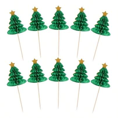 5/10/20 Pieces, Christmas Honeycomb Cocktail Decoration, Christmas Tree Shaped Bamboo Sticks, Cake Fruit Sticks, Party Decoration, Party Supplies, Holiday Decoration, Holiday Supplies, Desktop Decoration