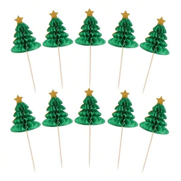 5/10/20 Piezas, Decoración de cóctel de panal navideño, Palitos de bambú con forma de árbol de Navidad, Palitos para pastel y fruta, Decoración de fiesta, Artículos de fiesta, Decoración navideña, Suministros navideños, Decoración de escritorio