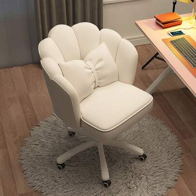 Cute Petal Desk Chair Velvet Vanity Chair With Bow Cushion, Butterfly Home Office Chairs For Bedroom Computer Task Chairs With Back