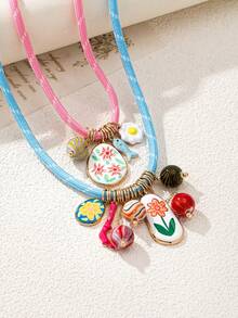 1 chiếc vòng cổ hạt cườm nhiều màu sắc hai lớp kiểu dáng dễ thương, dễ thương màu xanh và hồng, trang sức thanh lịch dành cho nữ - Nhiều màu - Xem 6