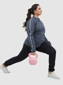 1 Set Traje de sauna talla grande para mujer, conjunto de sudadera y pantalón de sauna para gimnasio, entrenamiento y ejercicio - Gris - Ver 5