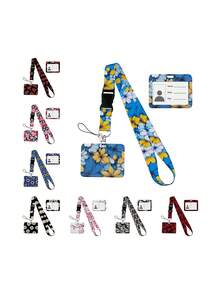 Flower Design Lanyard Business Credit Horizontal Card Holder Neck Strap Keychain Hang Rope ID Badge Holder Lariat Lasso Halloween Accessories Teachers Day Christmas Gift Ideas Bag Charms Car Friend Sister