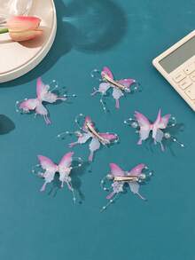 6 件蕾丝三层水晶仿珍珠蝴蝶发夹，适合日常使用，爪夹，发夹，发夹，发夹，Rave 配饰