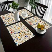 2 buc/4 buc șervețele de masă din in cu flori sălbatice - design floral vibrant pe alb, se spală manual, șervețele de masă dreptunghiulare pentru nunți, petreceri, decor de zi cu zi pentru mese