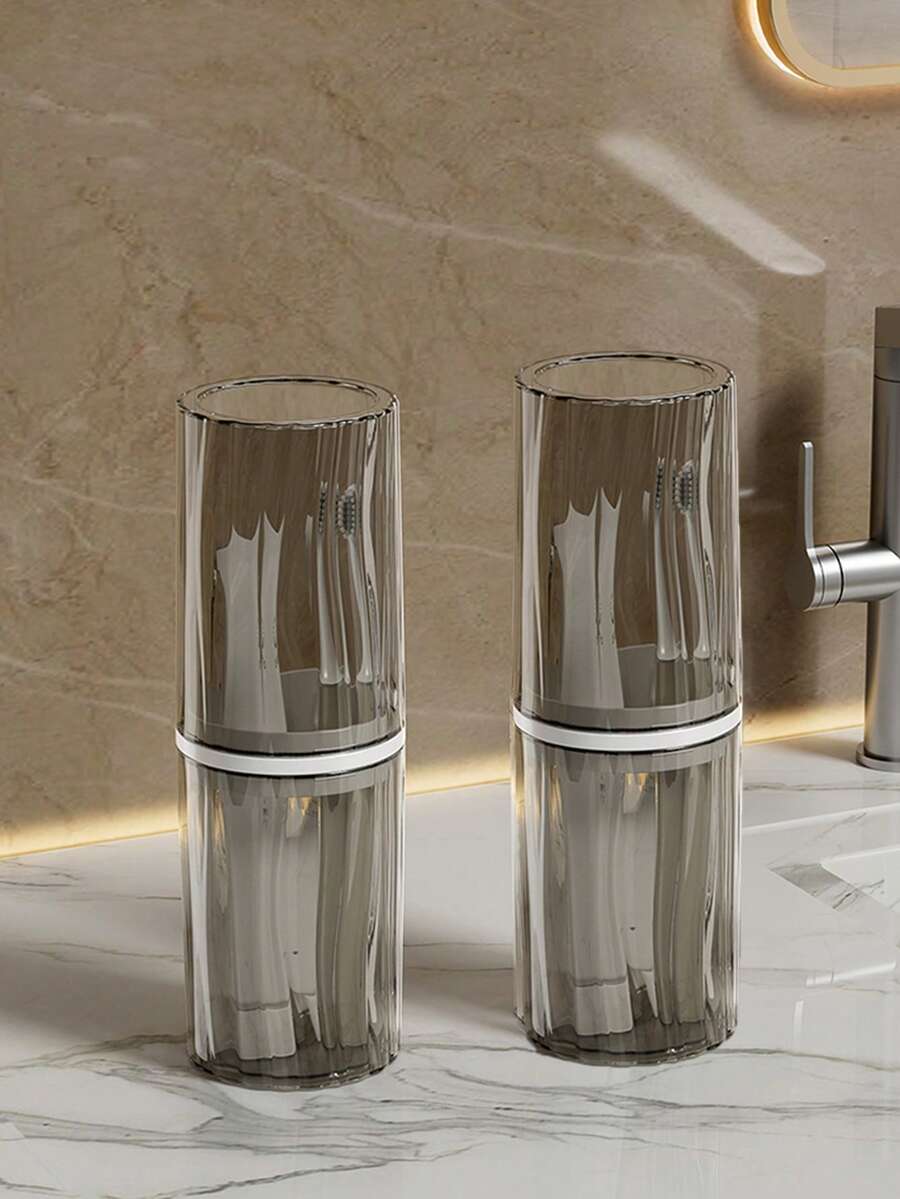 1 件简约旅行牙刷盒、便携式漱口杯、牙刷架、牙齿护理收纳盒、随机旅行配件 - 波紋透明灰 - 查看 1