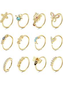 Milacolato 12PCS Nose Rings Hoop 20G Nose Rings For Women Surgical Stainless Steel Nose Piercing Dangle Nose Ring Cartilage Earring Jewelry - 彩色 - 查看 1