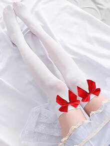 一双女士过膝袜，天鹅绒过膝袜，长筒袜，防滑，缎带蝴蝶结装饰，多种颜色可选，适合派对聚会，送礼佳品，Y2K风格，舒适袜子 - 彩色 - 查看 10