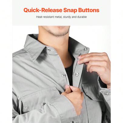 FR Welding Jacket - XXL Size, 7oz. Flame-Resistant Cotton Welding Jacket, Machine Washable Heat-Resistant Jacket With Metal Snap Button & Adjustable Cuff, Meet ATPV 9.2 Cal/Cm² Arc Rating