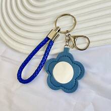 Porte-clés miroir de poche en forme de fleur, miroir de maquillage portable rouge à lèvres, pendentif de sac mignon en PU créatif