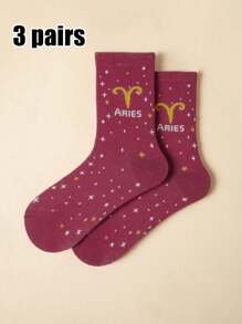 1 /3pairs Of Women's Zodiac Socks,Constellation Socks, Crew Socks,Fashion Socks,Sports Socks, Soft Women's Socks, Cute Socks, Girls' Socks,Slouchy Socks,Moisture Wicking, Stylish - Perfect For Gift-Giving, Parties, Everyday Wear