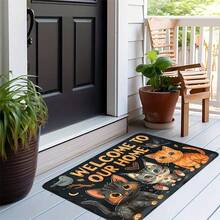 1pc Outdoor/Indoor Absorbent Anti-Dirt Mat, Crystal Velvet Cat Design Carpet For Living Room, Bedroom, Kitchen, Bathroom