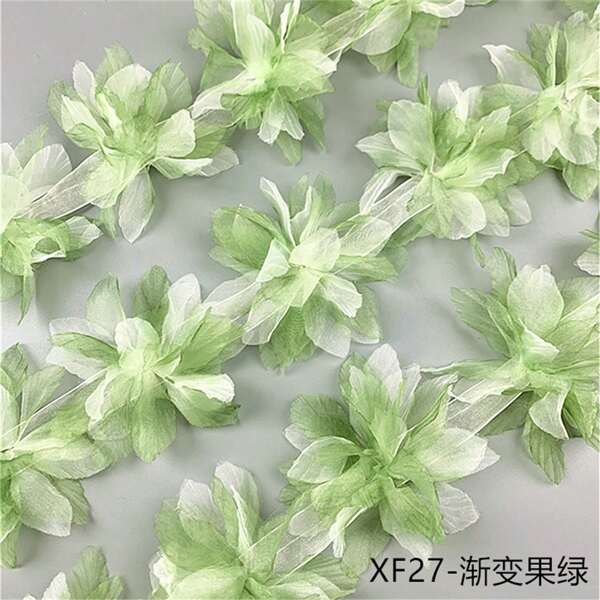 5pcs Green 3D Organza Lace Gradient DIY Handmade Flower Clothing Accessories Decorative Flower Patch