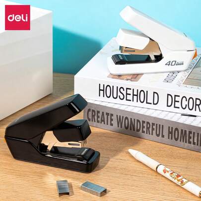 Grapadora de escritorio de un solo toque Deli - Operación con presión de dedo sin esfuerzo, mecanismo de carga fácil, diseño ergonómico para uso en oficina y escuela