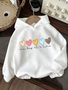 Young Girl Heart Pattern Warm Sweatshirt - White - View 1