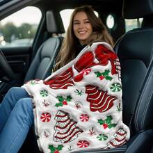 Weihnachts-Cartoon-Weihnachtsbaum bedruckte Decke - Weicher Flanell Cartoon-Muster, geeignet für Strand, Sofa, Bett, Auto