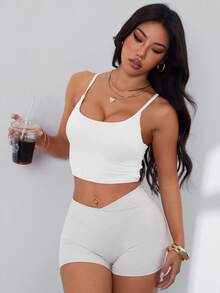 ATTRACO Women's Criss-Cross Strap Racerback Sports Bra White Spring - White - View 4