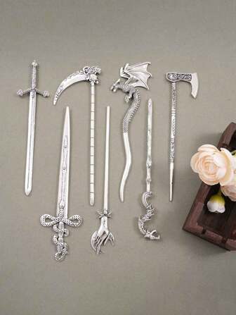 1 pieza Horquilla para el cabello con diseño de dragón vintage, horquilla con forma de hoz, hacha, espada y serpiente de estilo retro, accesorio de cabello de diseño exclusivo, extensión de moño, creador de moño, pieza de cabello para moño, pasadores para el peinado, pasadores, accesorios para el cabello