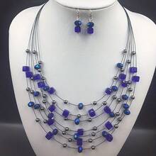 3PCS/Set Bohemian Multi-Layered Necklace Earrings Set Beads Jewelry Set Block Mix And Match Necklace Women's Wedding Beach Banquet Party Clothing Accessories Mother's Day Valentine's Day Wedding Anniversary Birthday Gift Halloween Christmas Gift - 藍色 - 查看 4