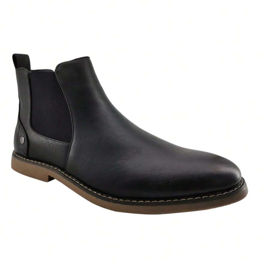 Men's Pointed-Toe Flat Elastic Side Panels Ankle Boots - màu đen - Xem 1