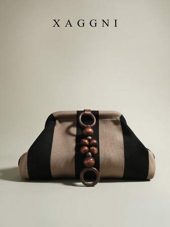 1pc Bohemian Style Clutch Bag, Large Capacity Wooden Bead Decor Handbag, Cloud Bag, Pleated Bag, Suitable For Women, Party Girls, Banquet, Dinner, Daily Commute, Fashion Casual, Travel