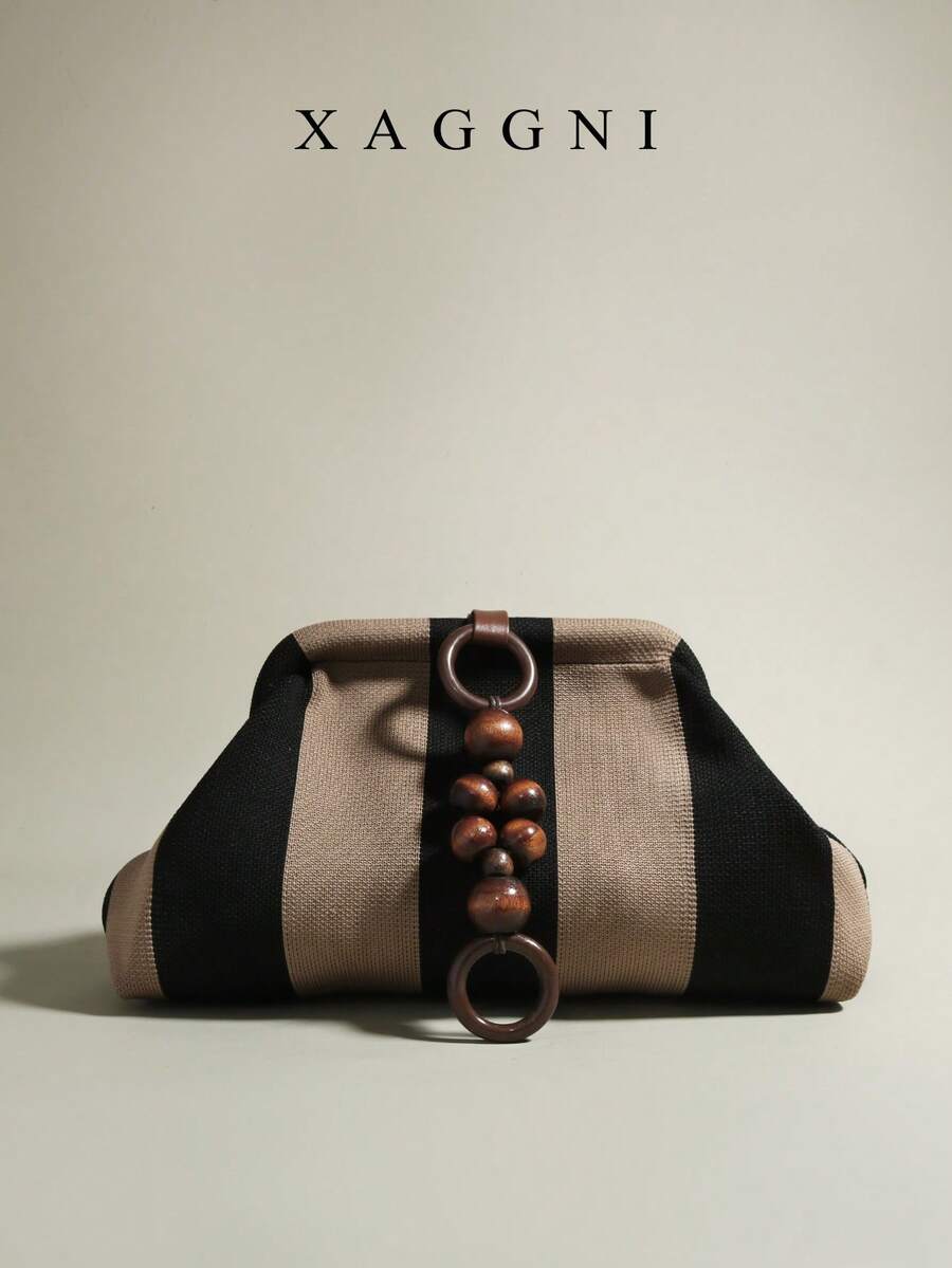 1个波西米亚风手拿包，大容量木珠装饰手提包，云朵包，褶皱包，适合女性、派对女孩、宴会、晚餐、日常通勤、时尚休闲、旅行 - 黑色 - 查看 1