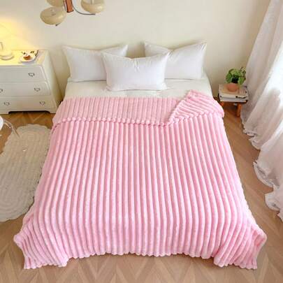 1pc Super Soft Striped Plush Blanket, Bedroom Decor, Wide Striped Cutout Faux Rabbit Fur, Pink Home Decor, Milk Plush Flannel Throw Blanket, Halloween, Leisure Nap Blanket, Christmas Gift, Office Nap Small Throw Blanket, Room Decor Blanket
