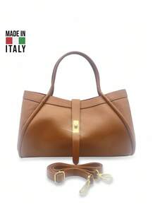Stylish Multifunctional Tote Bag With Shoulder Strap-MADE IN ITALY FIRENZE - Deep Camel D17 - View 1
