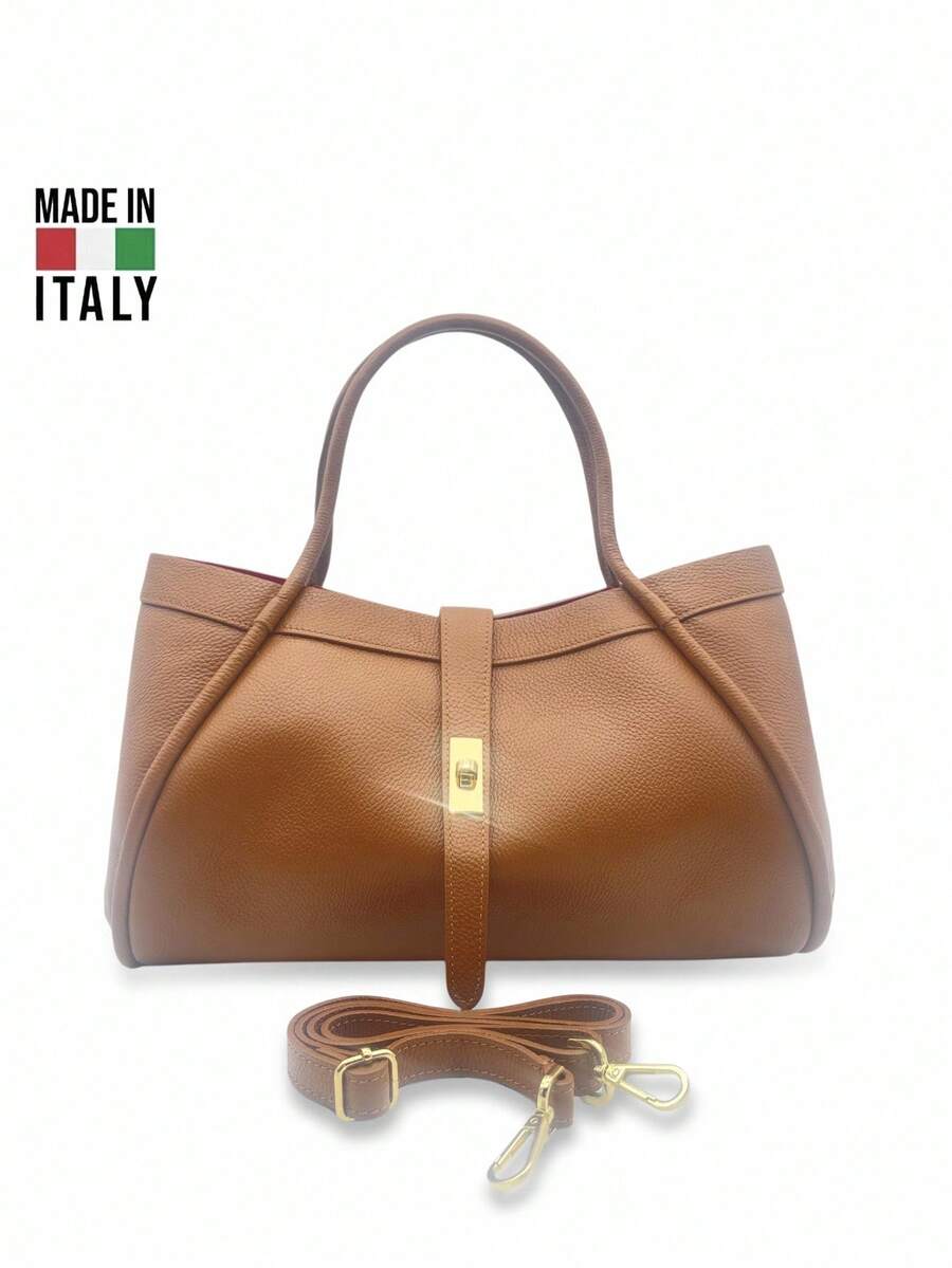 Stylish Multifunctional Tote Bag With Shoulder Strap-MADE IN ITALY FIRENZE - Deep Camel D17 - View 1