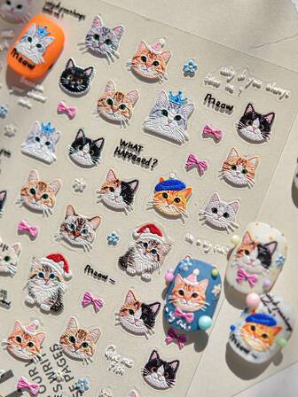 1pc Graceful Embroidered Cat Nail Art Stickers - Ballet - Like Cat Motifs, Ideal For DIY Stylish Manicures.Perfect For Autumn And Winter Nails DIY