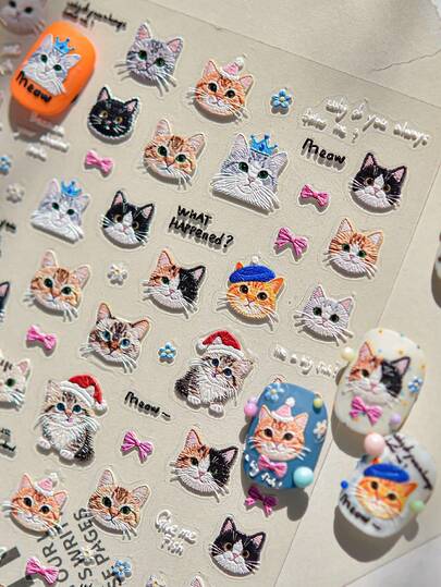 1片优雅刺绣猫咪美甲贴纸 - 芭蕾舞风格 - 猫咪图案，是DIY时尚美甲的理想之选。非常适合秋冬季美甲DIY用品。
