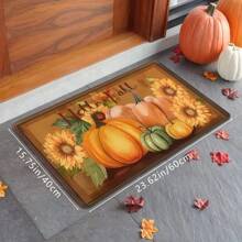 1pc Thanksgiving Autumn Theme Decor Multi-Color Pumpkin & Sunflower Print Holiday Doormat, Soft Non-Slip Absorbent Washable Kitchen Mat, Festive Cozy Entryway Rug, Rectangular Low Pile Holiday Home Decor Mat For Living Room, Bedroom, Kitchen, Laundry Room, Bathroom