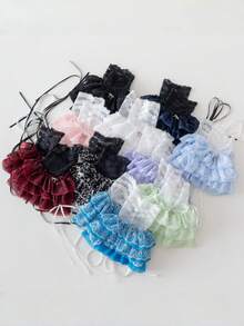 1 par de calentadores de piernas con lazo de encaje para mujeres, diseño de lazo de cinta de unicolor, versátil, para primavera/verano Y2K - Unitalla - Ver 2