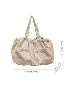 1 件灯芯绒纯色手提包，大容量新款男士单肩包，抽绳购物袋