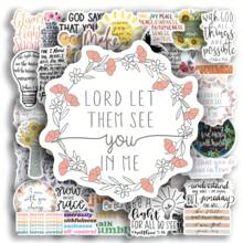50pcs Inspirational Bible Verse Stickers, Jesus & Faith Themed Decals, Matte Finish, Single Use, Irregular Shape, English Text, For Notebooks, Water Bottles, Luggage - Religious Paper Stickers Pack