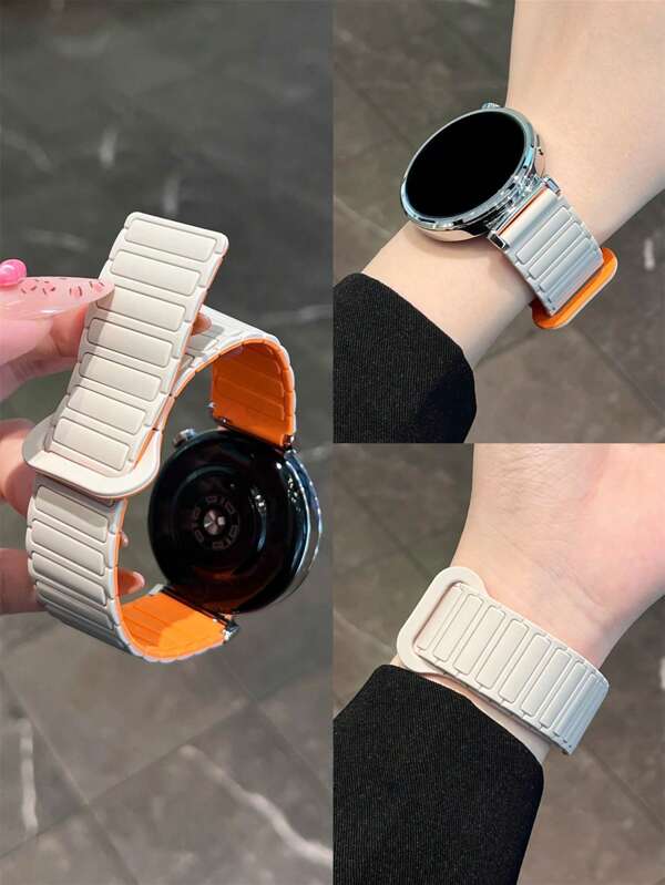 18mm 20mm 22mm Silicone Magnetic Watch Band Compatible With Samsung Galaxy Watch 3/4/5/6/7, GT5/4/3, Garmin, Amazfit