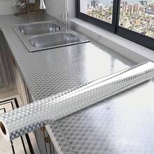 1 rollo de papel tapiz autoadhesivo con patrón plateado, vinilo desprendible resistente a altas temperaturas, pegatina de papel de aluminio para cocina, fácil de limpiar, con líneas rectas a juego, adecuado para gabinetes, estufas y encimeras, en estilos de formas y rayas de 15.7inX39.3/118.1/196.8in, papel tapiz, pegatinas de pared, decoración de pared, decoración de habitación, pegatinas de papel tapiz, decoración de pared, decoración de dormitorio, decoración de cocina, decoración del hogar