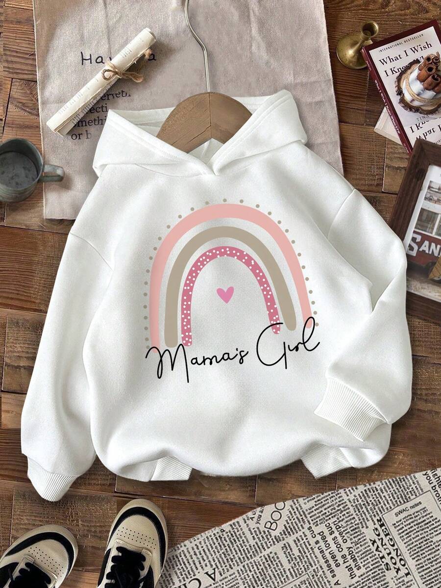 Young Girl Cartoon Pattern Warm Sweatshirt - White - View 1