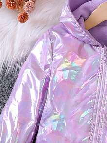 少女秋冬季炫彩保暖连帽拉链外套，女童时尚休闲外套 - 紫色 - 查看 5