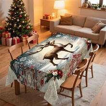 1pc Rectangular Tablecloth, Christmas Themed Tablecloth Collection With Reindeer, Gingerbread Man, Snowman And Other Patterns, Creates Holiday Atmosphere, Suitable For Daily Home, Living Room, Dining Room, Christmas-Themed Events