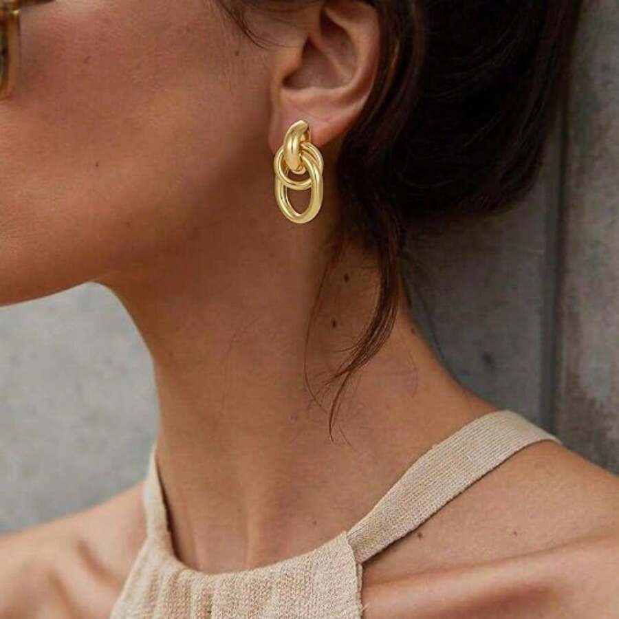Large Gold Hoop Earrings Lightweight Chunky Gold Earrings For Women Silver Chunky Earrings Gold Big Hoop Earrings For Wedding - 金色 - 查看 1