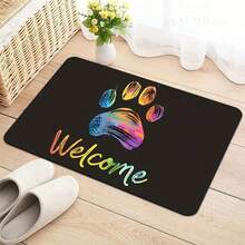 1pc Colorful Paw Print Crystal Velvet Doormat, Non-Slip And Dirt-Resistant, Indoor Carpet