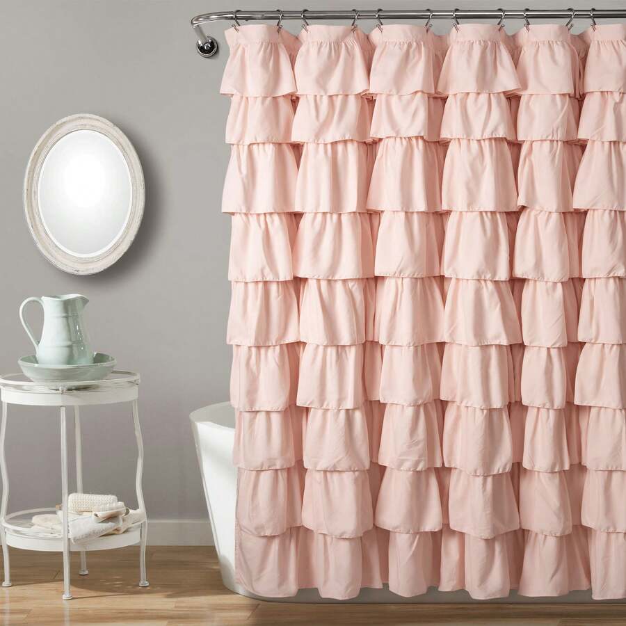 Lush Decor Ruffle Shower Curtain Blush 72X72 Halloween-Fall Decor-Room Decor - má hồng - Xem 1