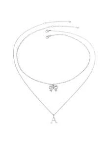 2 件欧美时尚简约不锈钢蝴蝶结吊坠项链，26 个字母吊坠项链套装，适合女性日常和派对佩戴 - 項鍊 - 查看 9