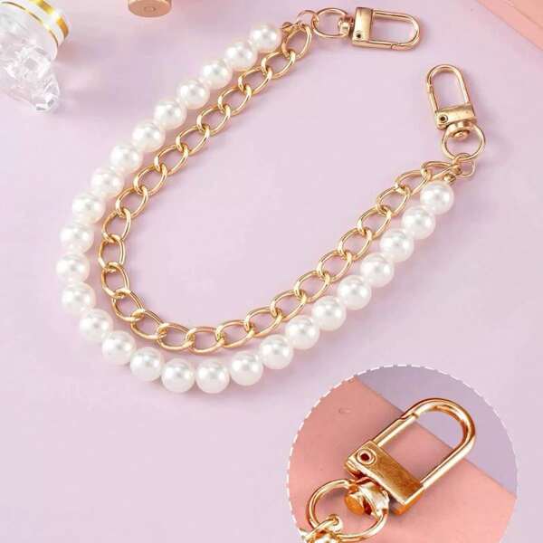 1 Piece Faux Pearl Purse Chain Light Gold/Silver Handbag Straps Metal Shoulder Crossbody Bags Short Handle Replacement Charms Accessories For Women