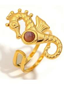 MamacitaSlay 时尚度假风格海星和贝壳开口戒指 - 金色 - 戒指 - 查看 15