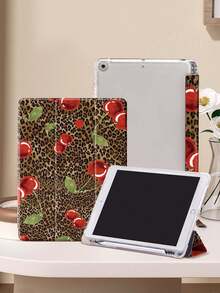 Leopard Bow Cherry Pattern IPad Case, Compatible With Ipad Air 4/5 (10.9 Inch), IPad 7/8/9 (10.2 Inch) With Apple Pencil Slot, Also Fits Tab S6 (10.4 Inch), Tab A7 Lite (8.7 Inch), Leather Protective Cover, Ideal For Back To School, Valentine's Day, New Year Gifts - Multicolor - View 2