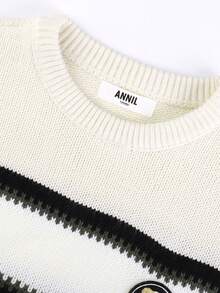 Annil Ropa para niños, niños, suéter de punto de cuello redondo con estilo universitario para jóvenes de Zhongda, suéter cálido con jacquard de moda para invierno