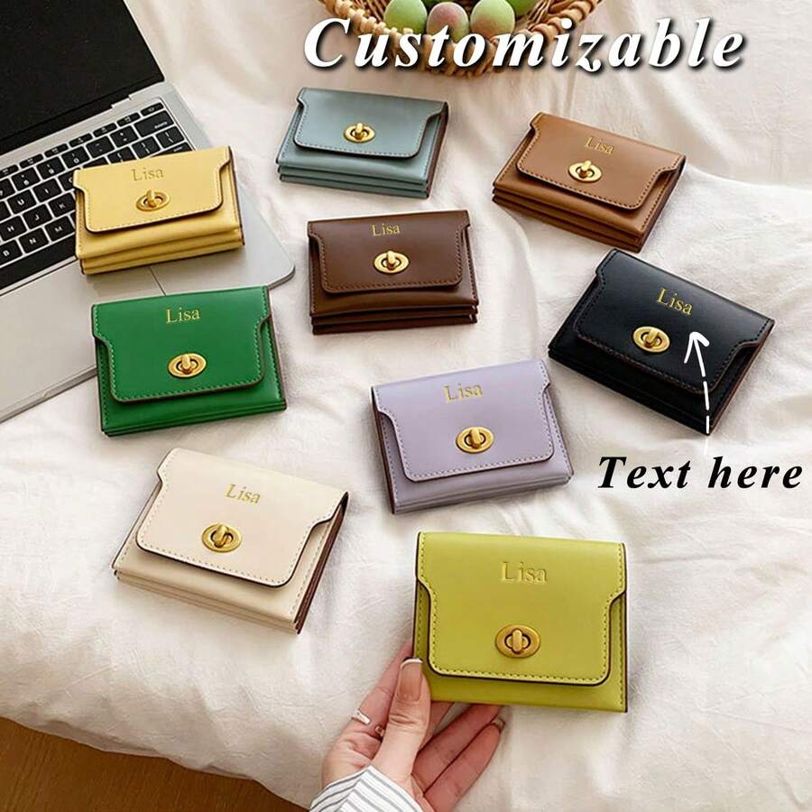 1件个性化定制姓名设计，字母大小写烫金工艺，新款时尚简约韩版女士卡包钱包，短款时尚多色多卡位卡包，拉链隔层收纳，可存放信用卡、身份证、零钱、硬币和纸币，适合日常通勤、工作、学习、学生和上班族使用。 - 彩色 - 查看 1