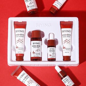 MOOYAM AHA BHA Skincare Set - Includes Facial Cleanser, Serum, Moisturizer, Toner With Salicylic Acid & Niacinamide For Even Light Beige & Deep Moisture - Hypoallergenic, Suitable For All Light Beige Types - Ideal Gift For Women, Light Beige Care Accessories