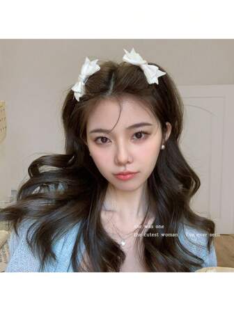 2pcs Elegant Minimalist Princess Style Sweet & Gentle Fairy High-Quality Cute 2.95in White Bow Hair Clips, Suitable For Women Daily, School, Commute, Holiday, Party, Gift, Alligator Hair Clips Hair Accessories